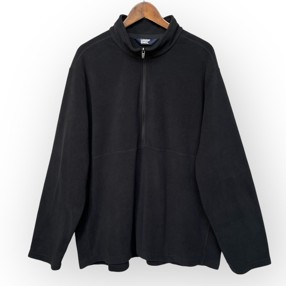 Lands End Mens Black Fleece 1/2 Zip Pullover Sweatshirt XXL Made in Vietnam